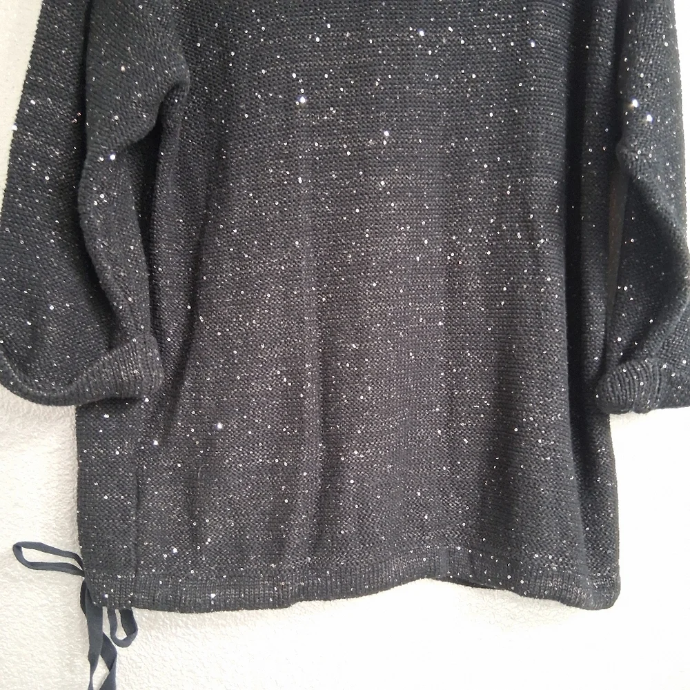 DKNY Jeans Black Sequin Sweater With Bottom Tie Size L